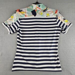 GG Blue luxe sport golf shirt womens medium blue stripes tropical neckline